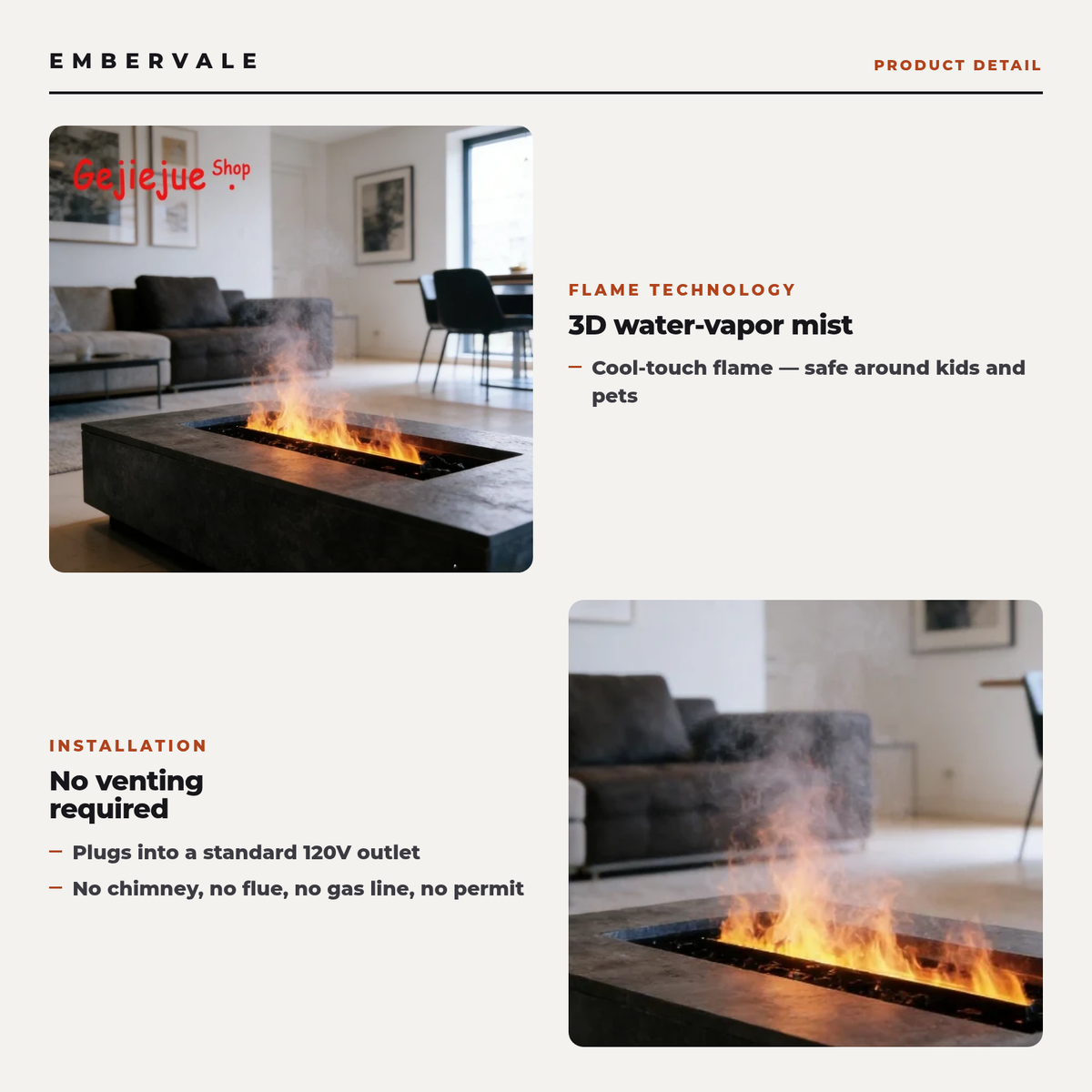 DIY Customizable Electric Decorative Fireplace, Change Flame Height and Speed, Dynamic — key features