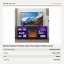 Electric Fireplace TV Stand, Glass Front, Modern Media Console Entertainment Center — specifications