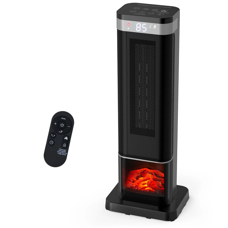 24-inch tower space heater with flame effect and remote