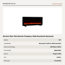60 Inch Ultra Thin Electric Fireplace, Wall Mounted & Recessed Space Heater — specifications