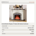 44 Inch Electric Fireplace TV Stand with Mantel, Farmhouse Stacked Stone Surround, White — specifications