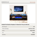 Double-Tier Electric Fireplace TV Stand for TVs up to 80 Inch with LED Lights, Black — specifications