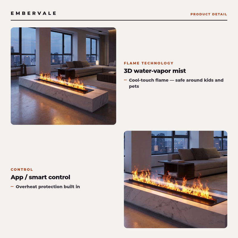 Smart 3D Atomized Water Vapor Fireplace, ECO Mist Electric Fireplace with Colorful LED — key features