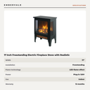 17 Inch Freestanding Electric Fireplace Stove with Realistic 3D Flame, Compact Portable — specifications