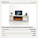 Electric Fireplace TV Stand, Modern Media Console Entertainment Center, Adjustable LED — specifications