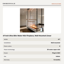47 Inch Ultra-Slim Water Mist Fireplace, Wall-Mounted Linear Vapor Electric Fireplace — specifications