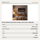 30 Inch Wall Mounted Electric Fireplace with Timer & Adjustable Flames, Compact Slim — specifications