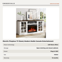 Electric Fireplace TV Stand, Modern Media Console Entertainment Center, Storage Cabinets — specifications