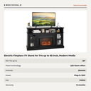 Electric Fireplace TV Stand for TVs up to 65 Inch, Modern Media Console Entertainment — specifications
