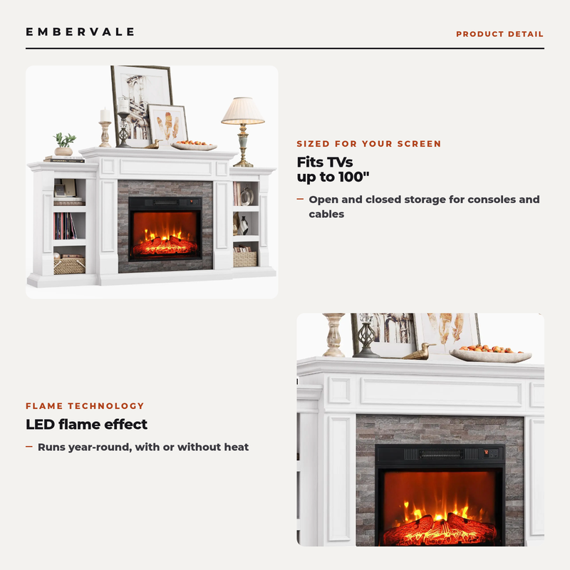 Electric Fireplace TV Stand for TVs up to 100 Inch, Farmhouse Media Console Entertainment — key features
