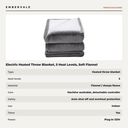 Electric Heated Throw Blanket, 5 Heat Levels, Soft Flannel Sherpa, Auto Shut-Off — specifications