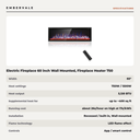 Electric Fireplace 60 inch Wall Mounted, Fireplace Heater 750 1500W Smart Heat — specifications