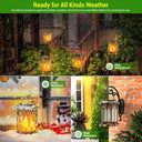 Bronze solar flame lanterns outdoors in rain and snow, rated IP65