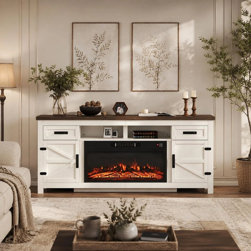 80 inch barn door fireplace entertainment center — product detail
