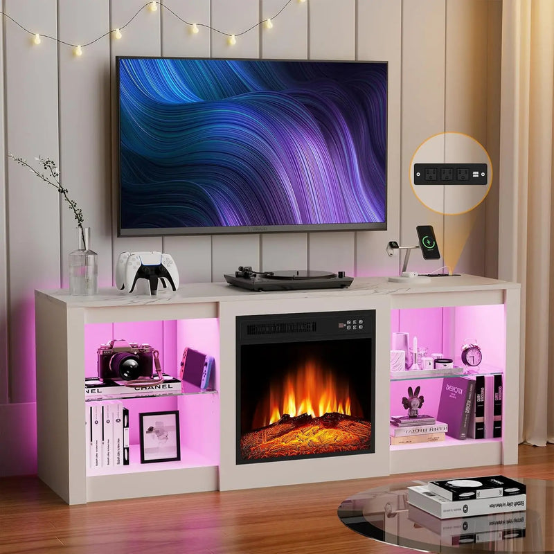 Electric Fireplace TV Stand for TVs up to 65 Inch, Modern Media Console Entertainment Center, Adjustable LED Flame for Living Rooms