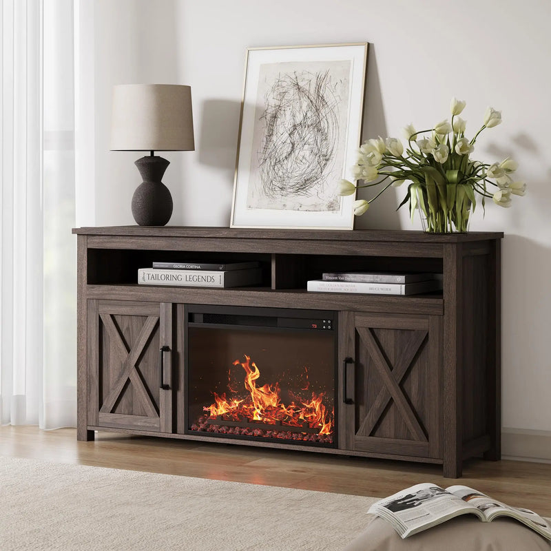 58 Inch Electric Fireplace TV Stand for TVs up to 65 Inch, Farmhouse Media Console Entertainment Center for Living Rooms