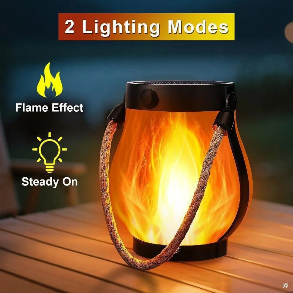 The lantern's two lighting modes: flickering flame effect and steady on