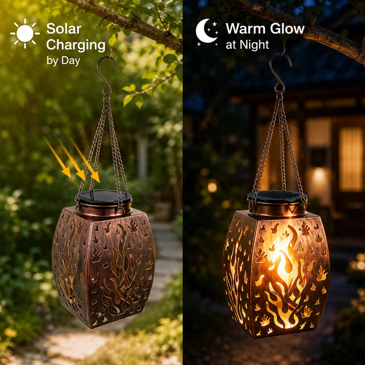 IP65 weatherproof bronze lanterns hung on a patio, in a garden, on a porch and on a balcony