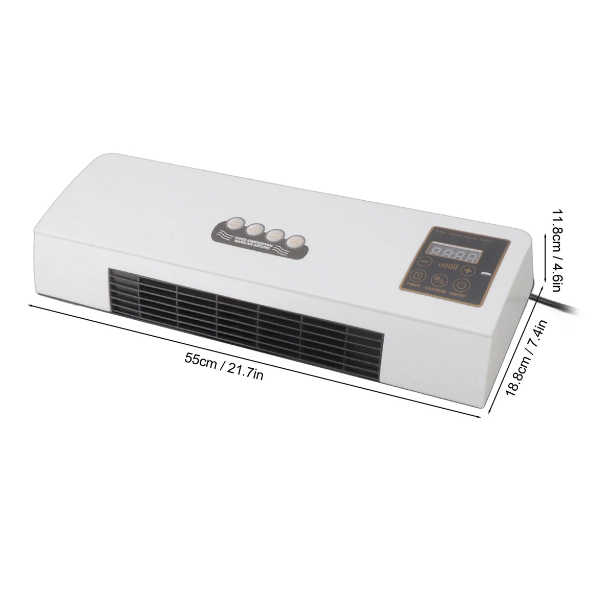 Wall mounted heater dimensions, approximately 19.7 inches wide