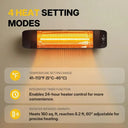 1500W infrared heater heat settings, timer and temperature range