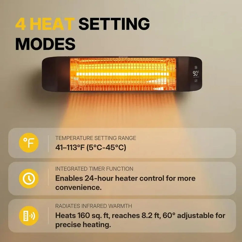 1500W infrared heater heat settings, timer and temperature range