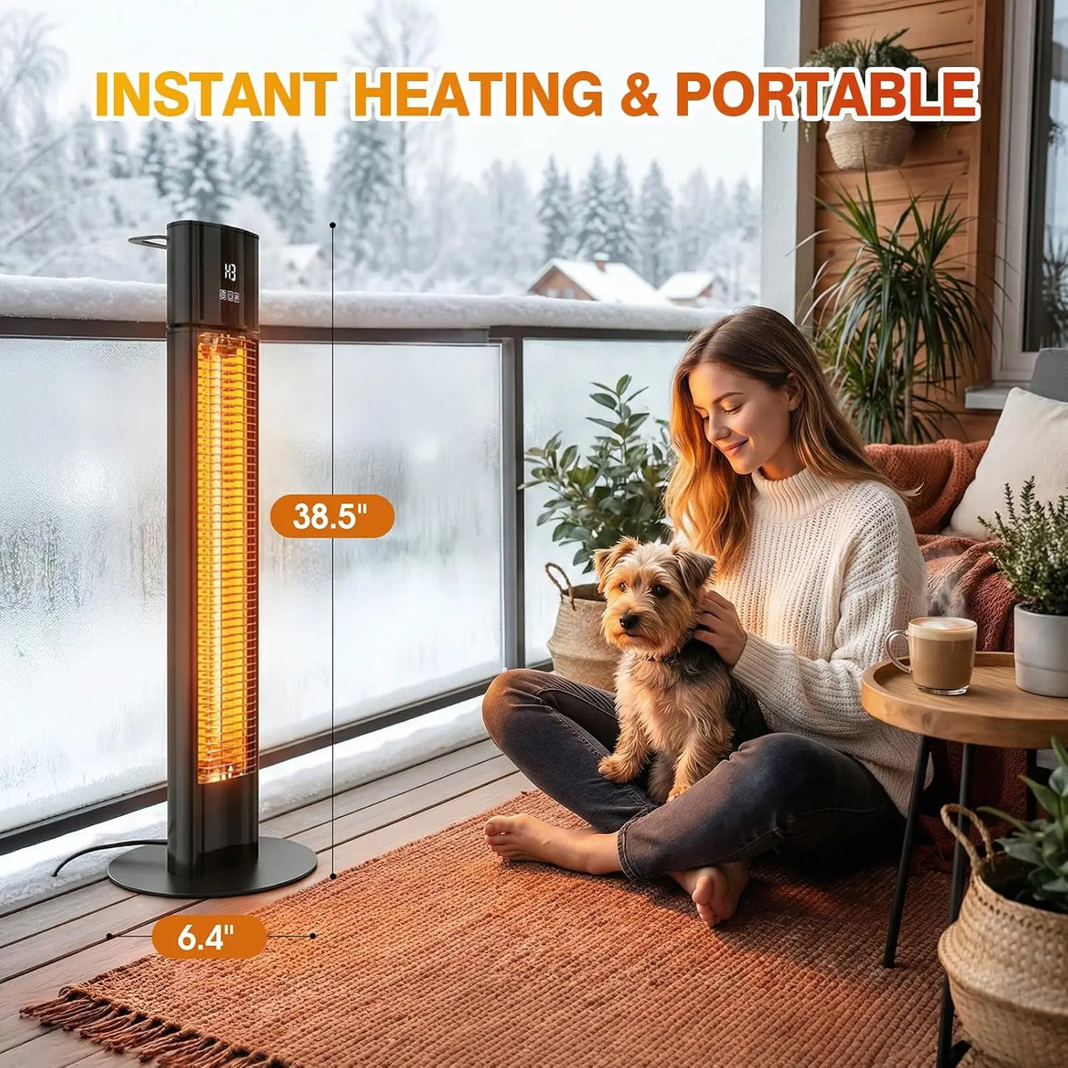 38.5-inch 1500W portable infrared patio heater tower, view 4