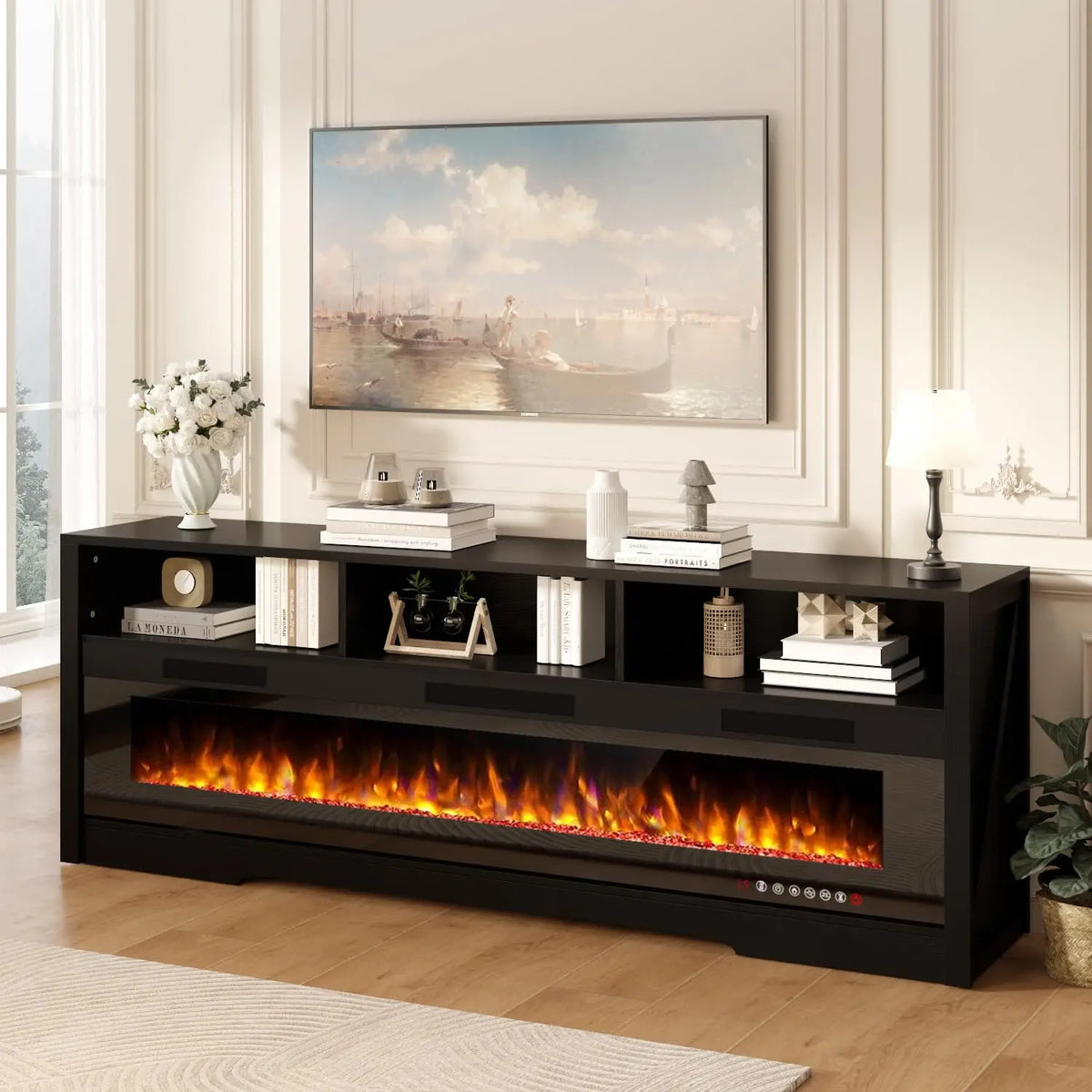 65 Inch Electric Fireplace TV Stand for TVs up to 75 Inch, Modern Media Console Entertainment Center for Living Rooms