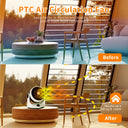 Air circulation fan mode spreading warm air through a room, before and after