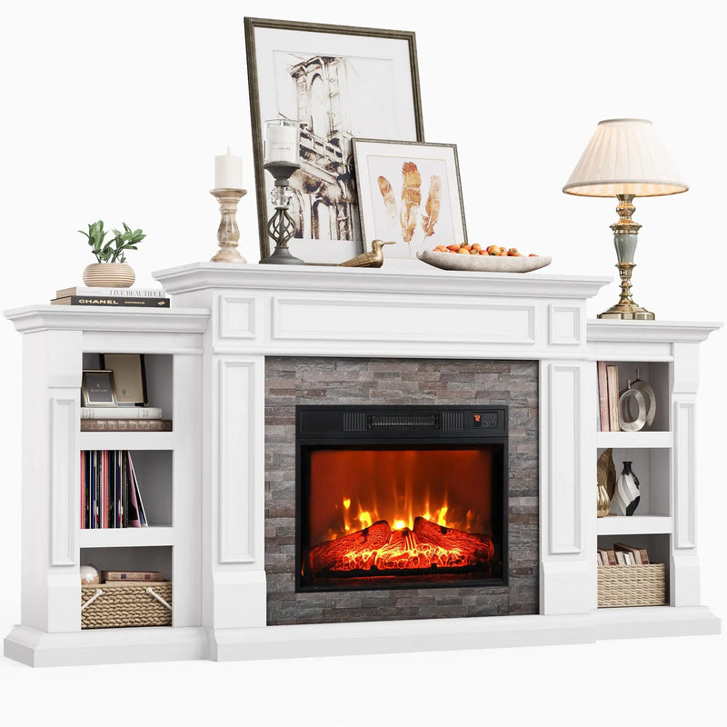 Electric Fireplace TV Stand for TVs up to 100 Inch, Farmhouse Media Console Entertainment Center, Adjustable LED Flame for Living Rooms