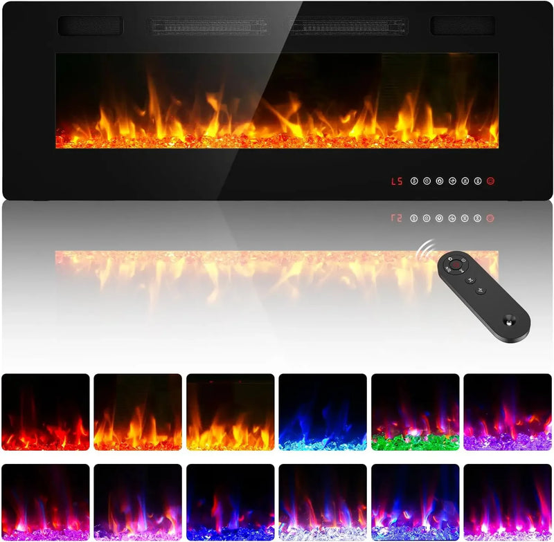 Ultra-thin electric fireplace with remote and flame color options