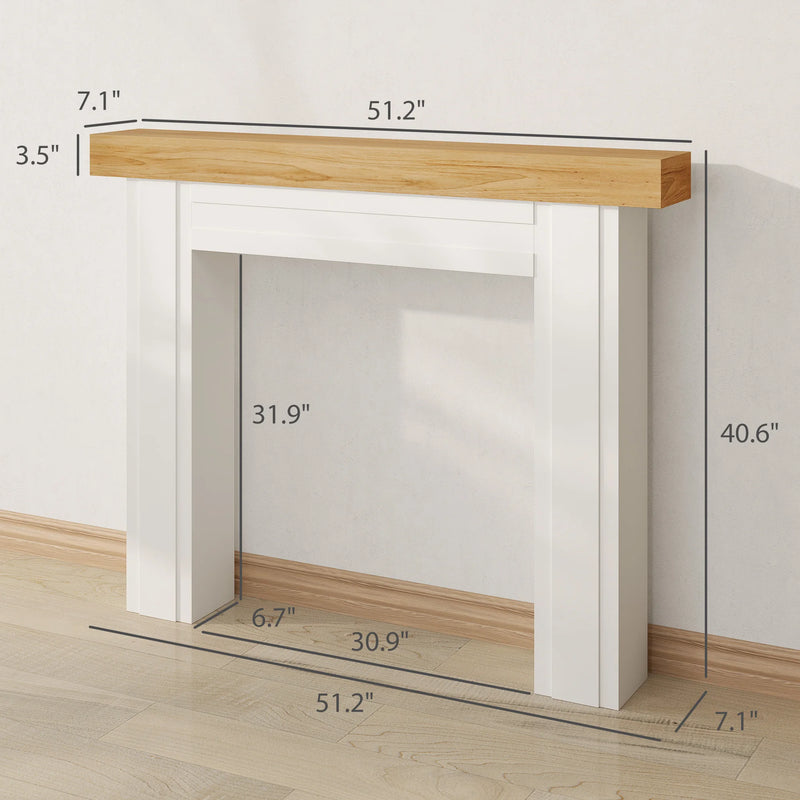 Fireplace mantel surround dimensions: 51.2 inches wide, 40.6 inches tall, 7.1 inches deep