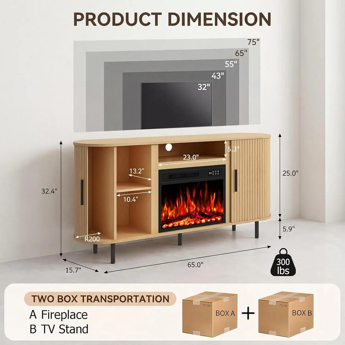 65 Inch Electric Fireplace TV Stand for TVs up to 75 Inch, Modern Media Console Entertainment Center for Living Rooms