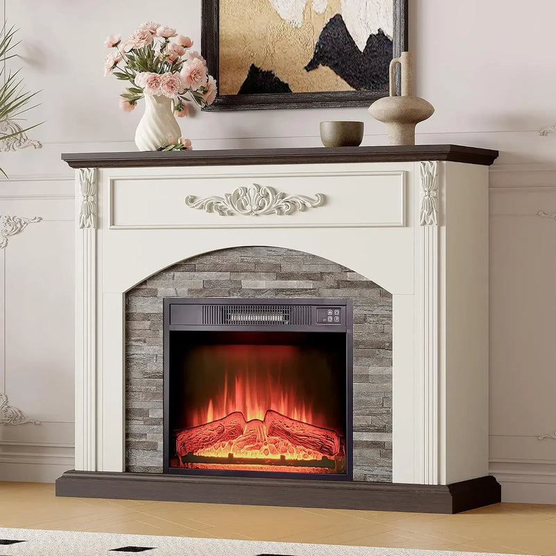 44 inch farmhouse fireplace TV stand with stacked stone surround