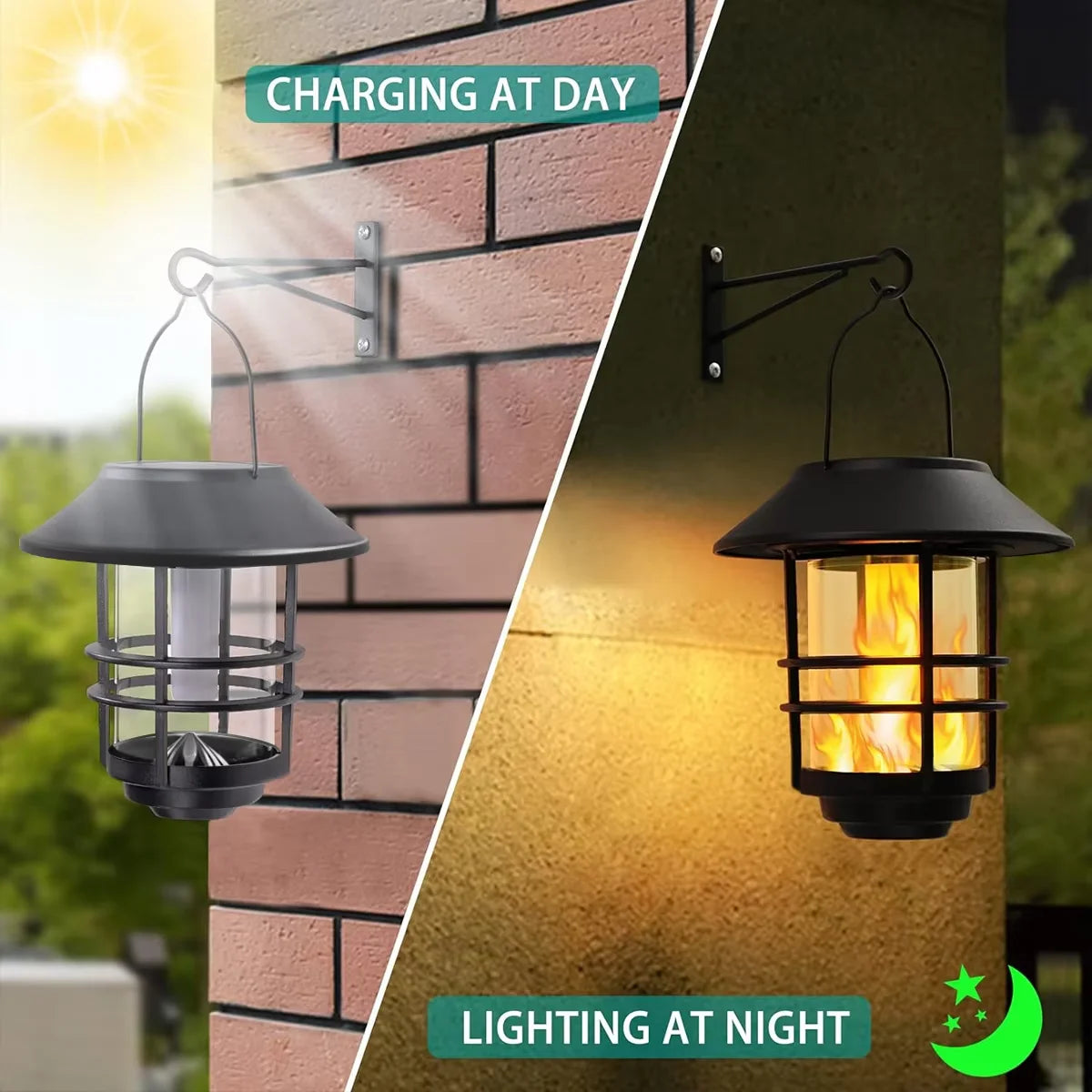 Solar flame-effect LED wall lantern, photo 3