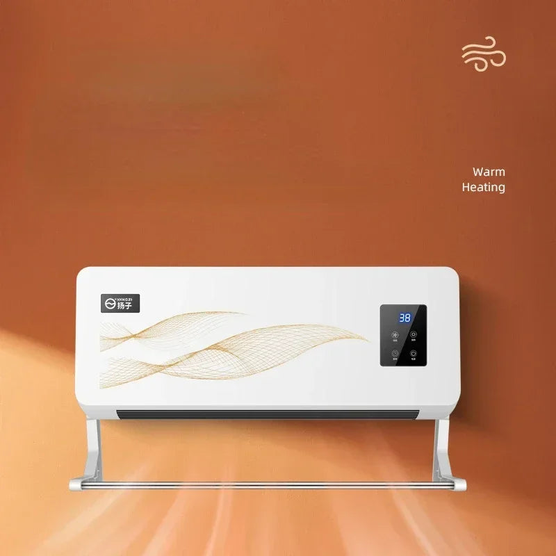 Wall-mounted PTC ceramic heater with warm airflow across the room