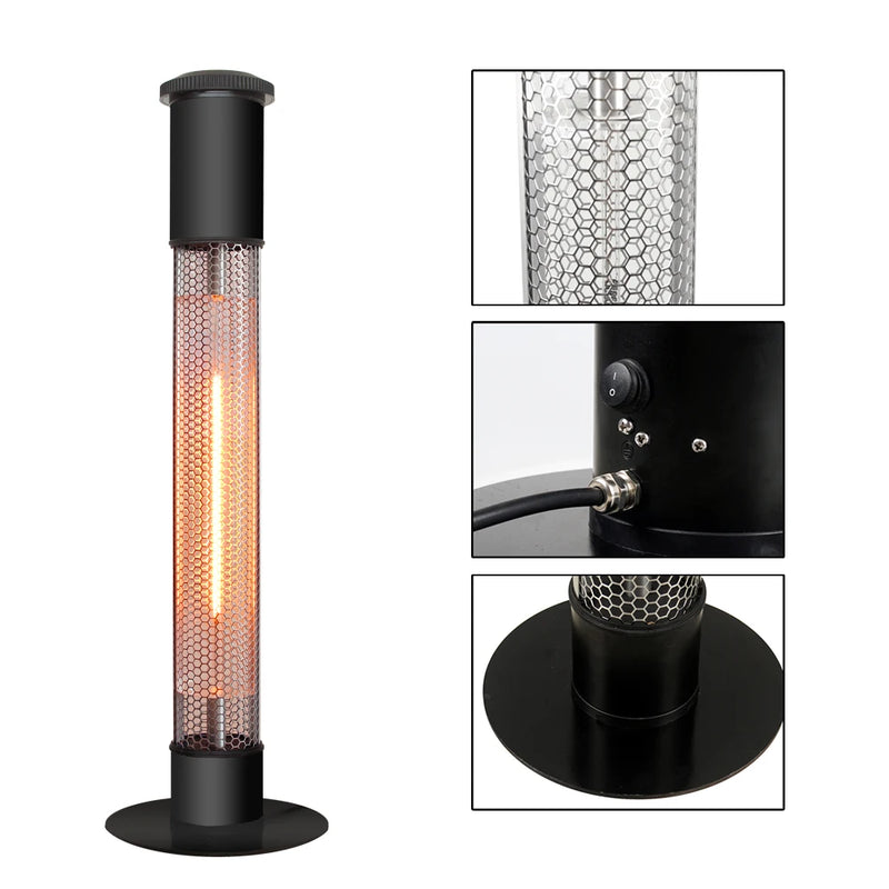 Black freestanding infrared electric patio heater, view 2