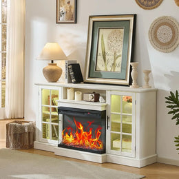 59 Inch Electric Fireplace TV Stand, Modern Media Console Entertainment Center, Storage Cabinets for Living Rooms
