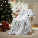 Faux fur heated throw blanket on an armchair