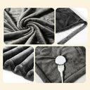 Close-up of the grey flannel and sherpa fabric of the heated blanket