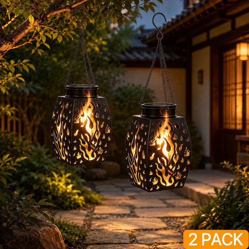16 inch bronze solar hanging lanterns with flickering flame