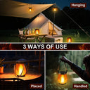 Three ways to use the lantern: hung from a hook, placed on a table, or carried by the handle
