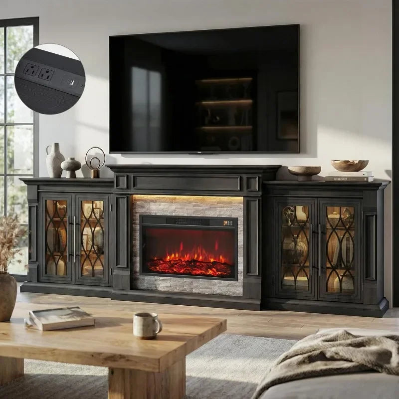 104 inch LED fireplace TV stand with power outlet