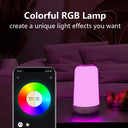 Smart bedside lamp showing RGB colour control from the phone app