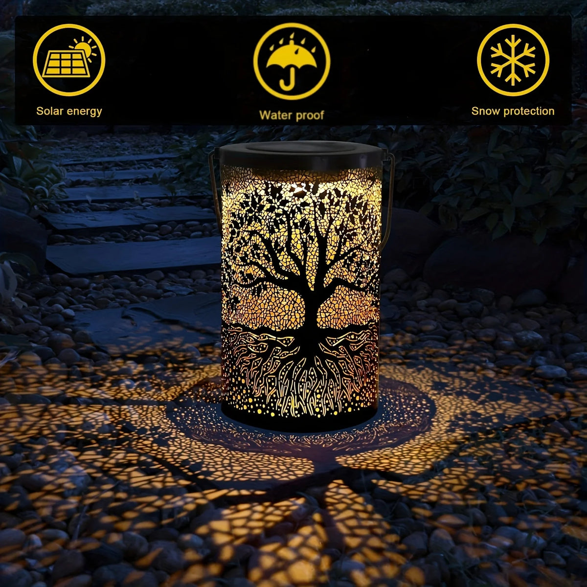 Vintage solar lantern with tree-of-life cut-out, photo 4