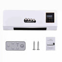 Wall-mounted fan heater shown with its dimensions of 21.65 by 7.09 by 3.15 inches