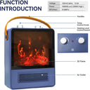 Blue portable electric fireplace space heater with 3D flame effect, view 5