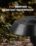 Tabletop patio heater in the rain, showing its IP44 weather-resistant shade