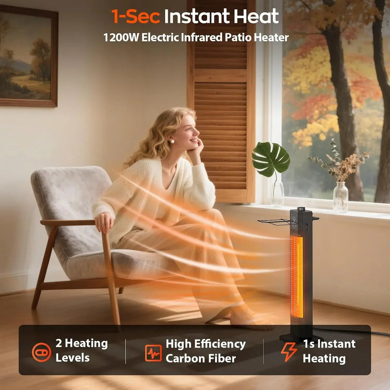 27-inch 1200W infrared patio heater tower, view 2