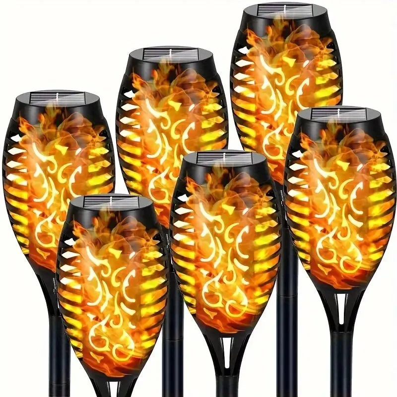 Solar flame torch lights with flickering LED flame for garden paths