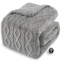 Grey heated comforter folded with its wireless LCD controller